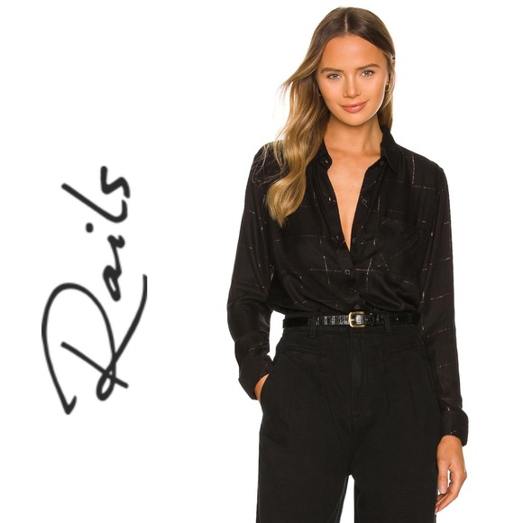 Rails Tops - Rails Hunter Plaid Shirt Ebony Tinsel Metallic Gold Check Button Down Shirt Top